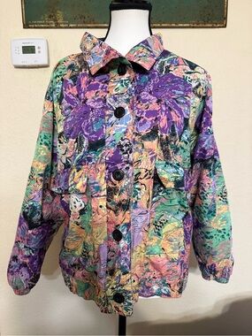 VTG GDT Too Psychedelic Abstract bold Pattern OS Floral Retro Y2K Jacket Vibrant